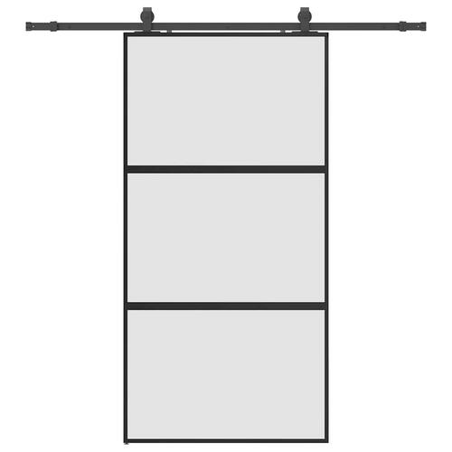 Skydedør med hardwaresæt 102,5x205 cm hærdet glas sort