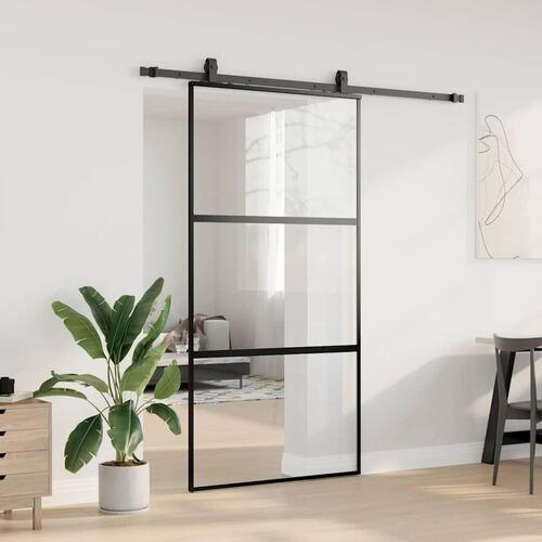 Skydedør med hardwaresæt 102,5x205 cm hærdet glas sort