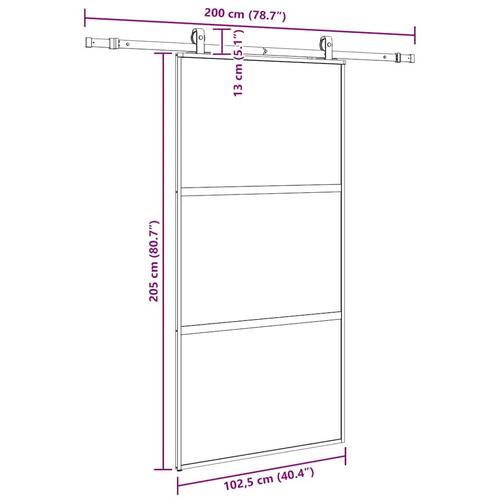 Skydedør med hardwaresæt 102,5x205 cm hærdet glas sort