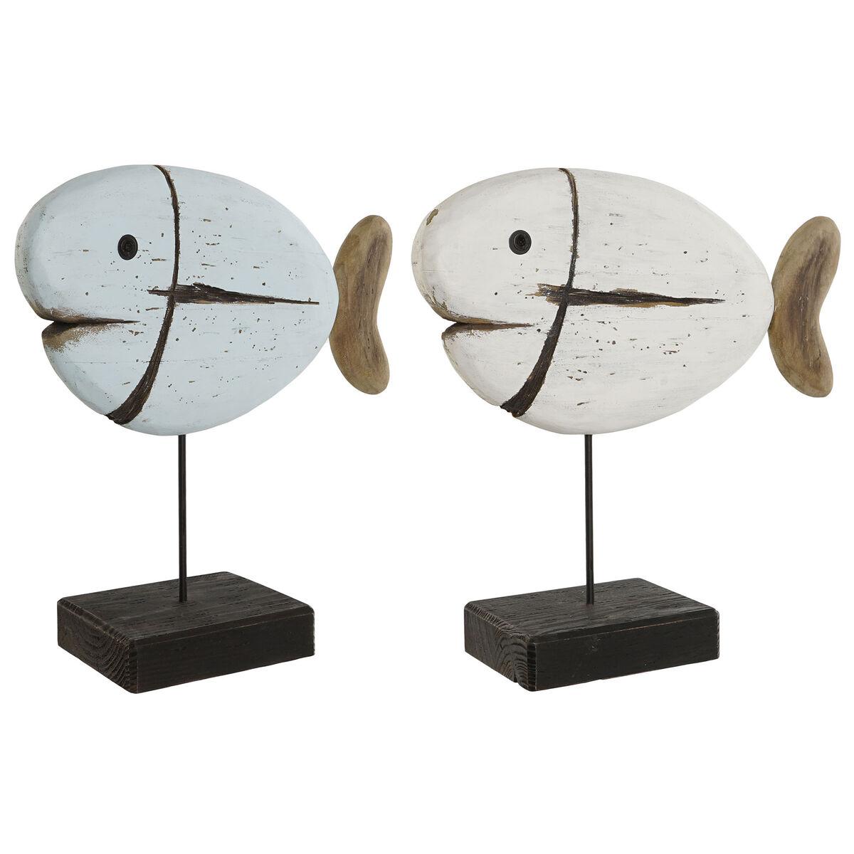 Dekorativ figur - Fisk i hvid/natur, ældet look (2 stk.)