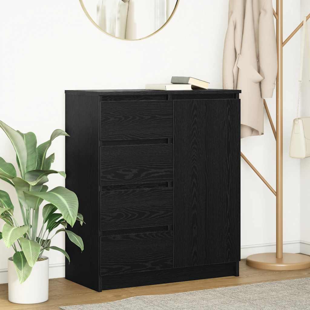 Skænk med skuffer 71x35x84 cm konstrueret træ sort egetræ