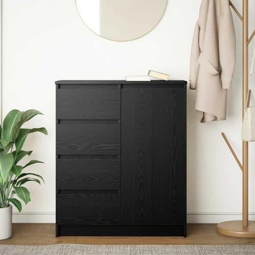Skænk med skuffer 71x35x84 cm konstrueret træ sort egetræ