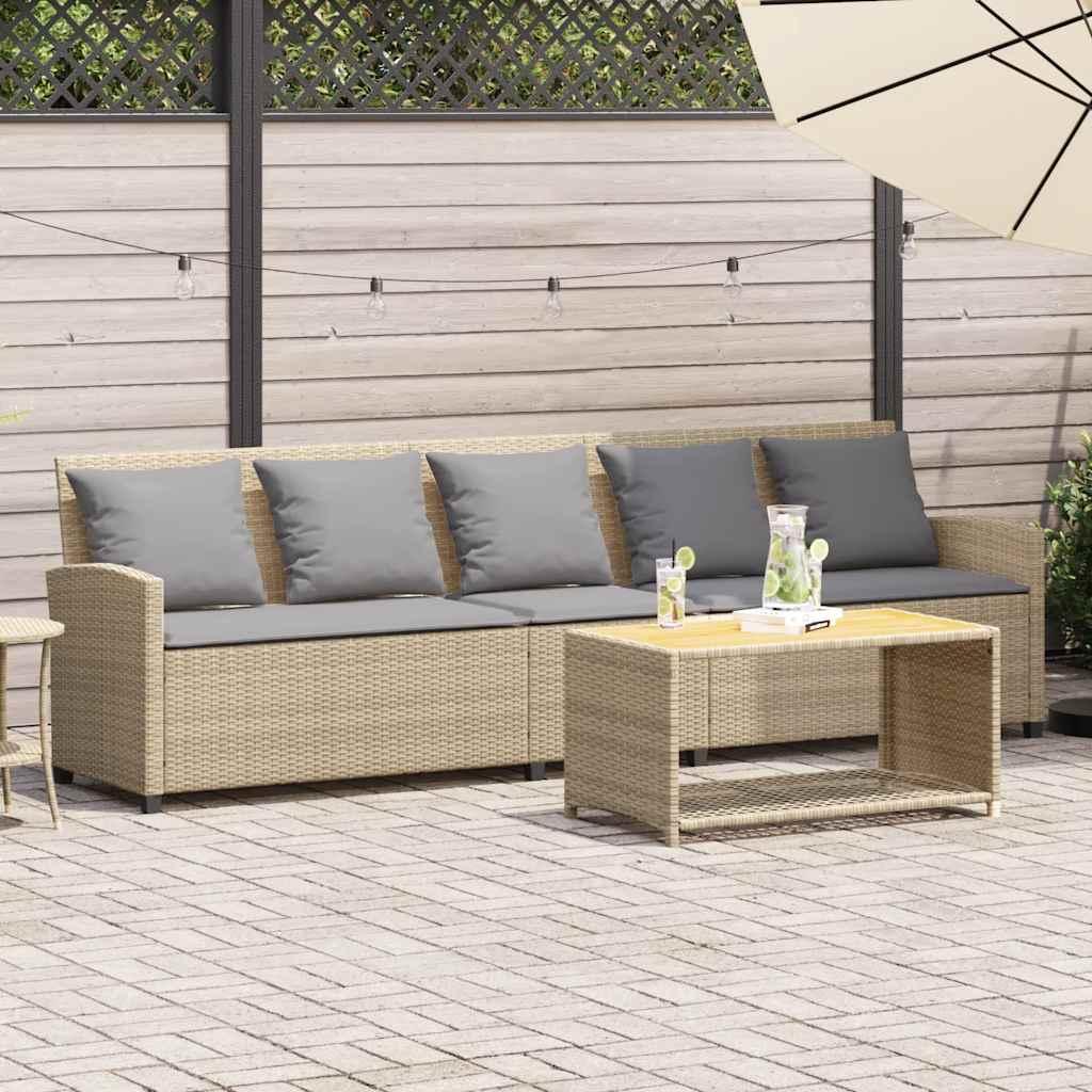 5-personers havesofa med hynder polyrattan beige