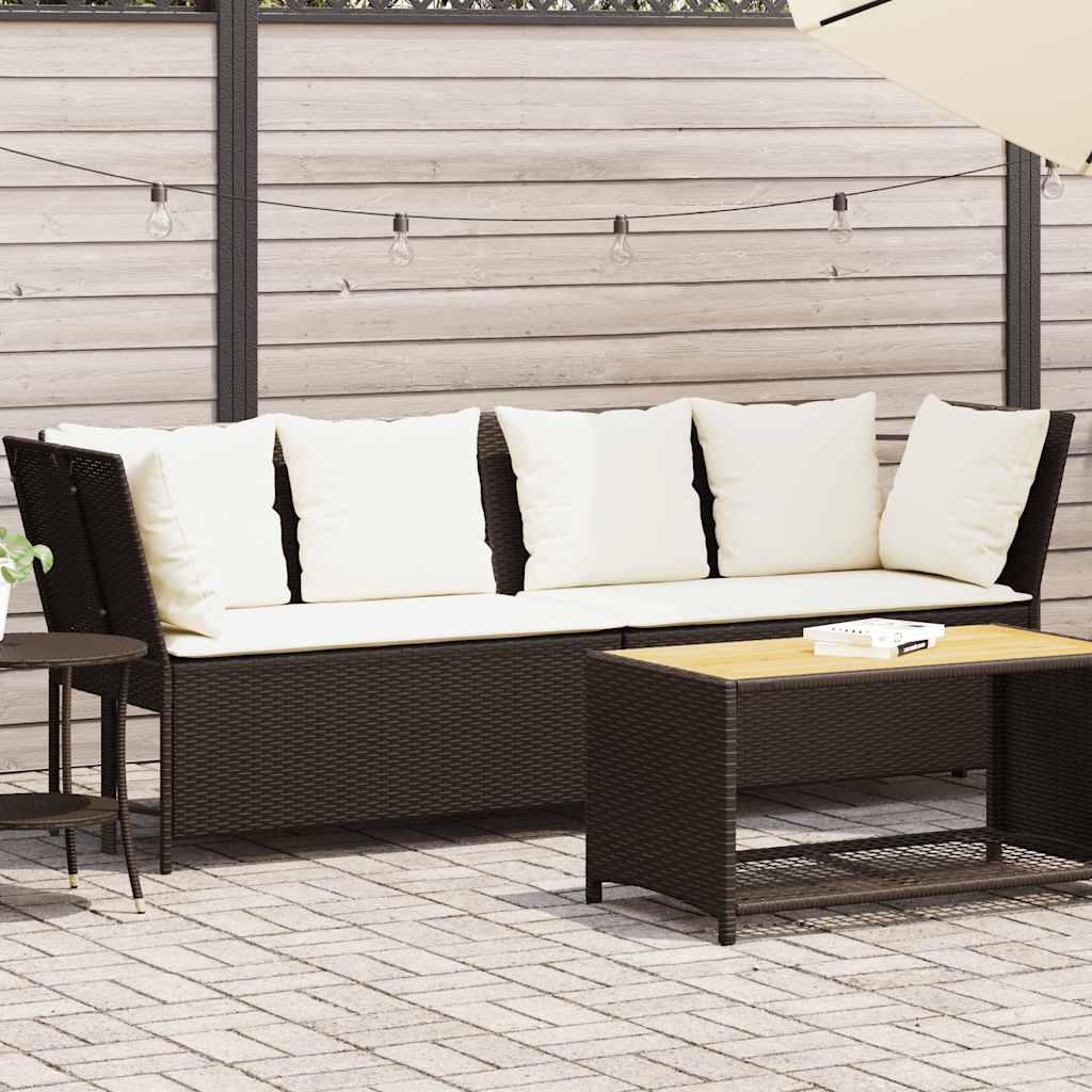 Havesofa med hynder polyrattan brun