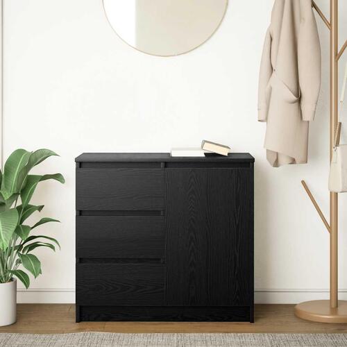Skænk med skuffe 71x35x65 cm konstrueret træ sort egetræ