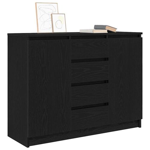 Skænk med skuffer 100,5x35x76 cm konstrueret træ sort egetræ