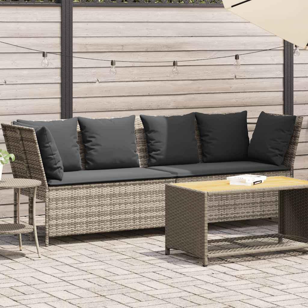 Havesofa med hynder polyrattan lysegrå