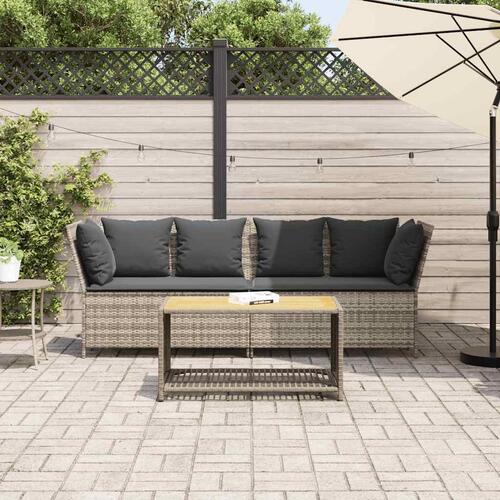 Havesofa med hynder polyrattan lysegrå