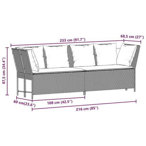 Havesofa med hynder polyrattan lysegrå