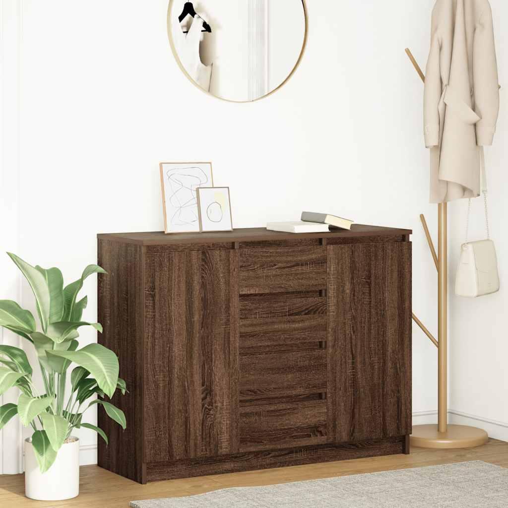 Skænk med skuffer 100,5x35x76 cm konstrueret træ brun egetræ