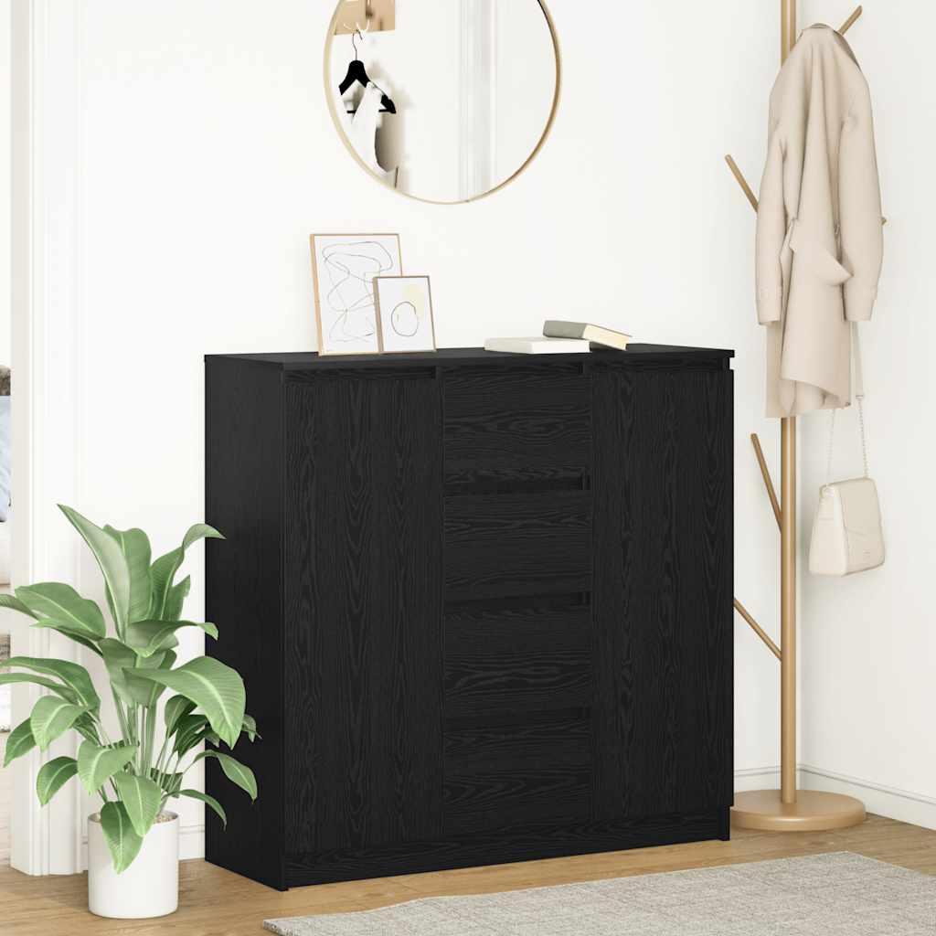 Skænk med skuffer 100,5x35x98,5 cm konstrueret træ sort egetræ