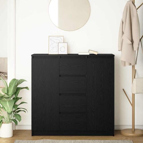 Skænk med skuffer 100,5x35x98,5 cm konstrueret træ sort egetræ