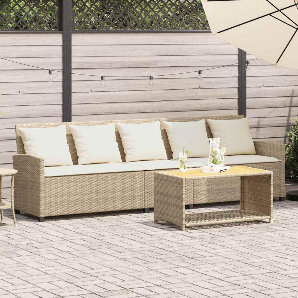 5-personers havesofa med hynder polyrattan beige