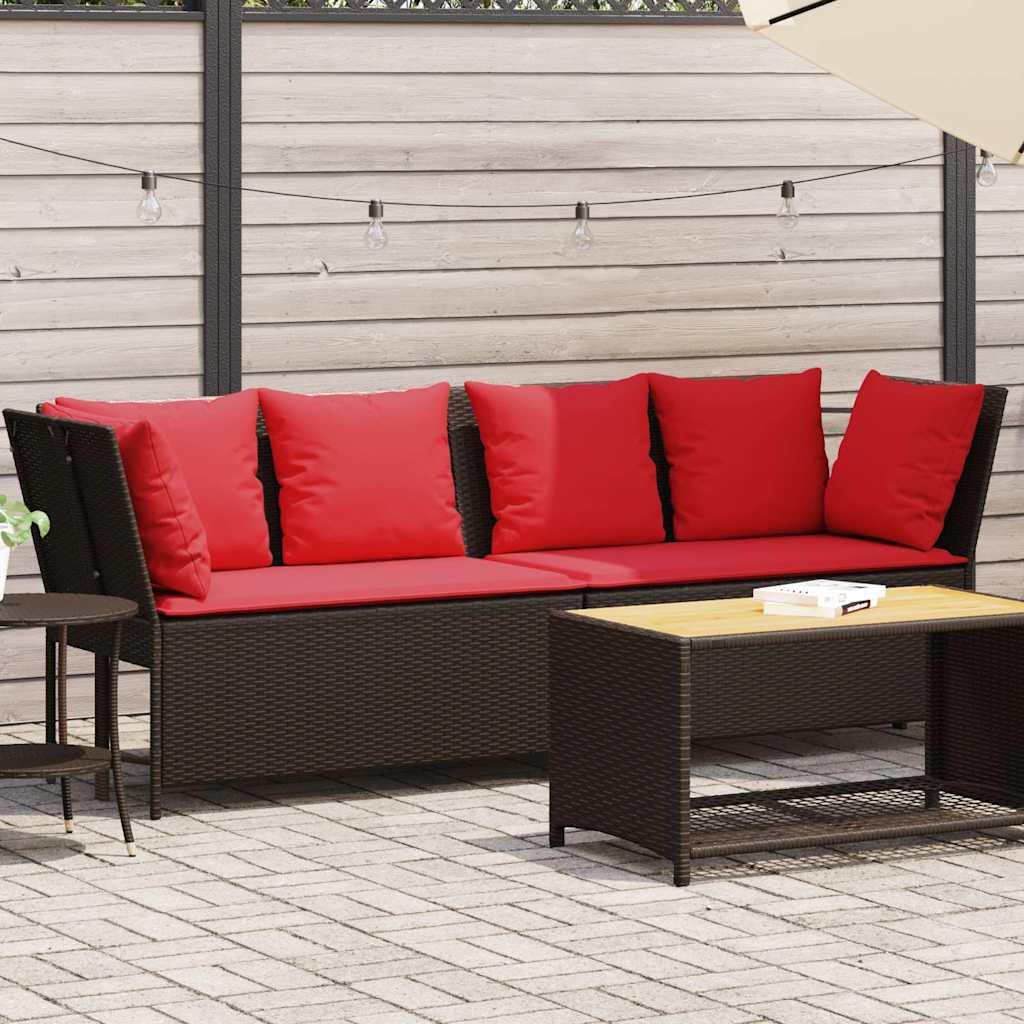 Havesofa med hynder polyrattan brun