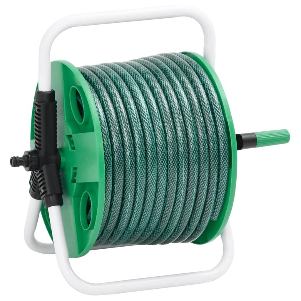 Fritstående slangetromle m. tilslutningssæt 0,5" 50 m PVC grøn
