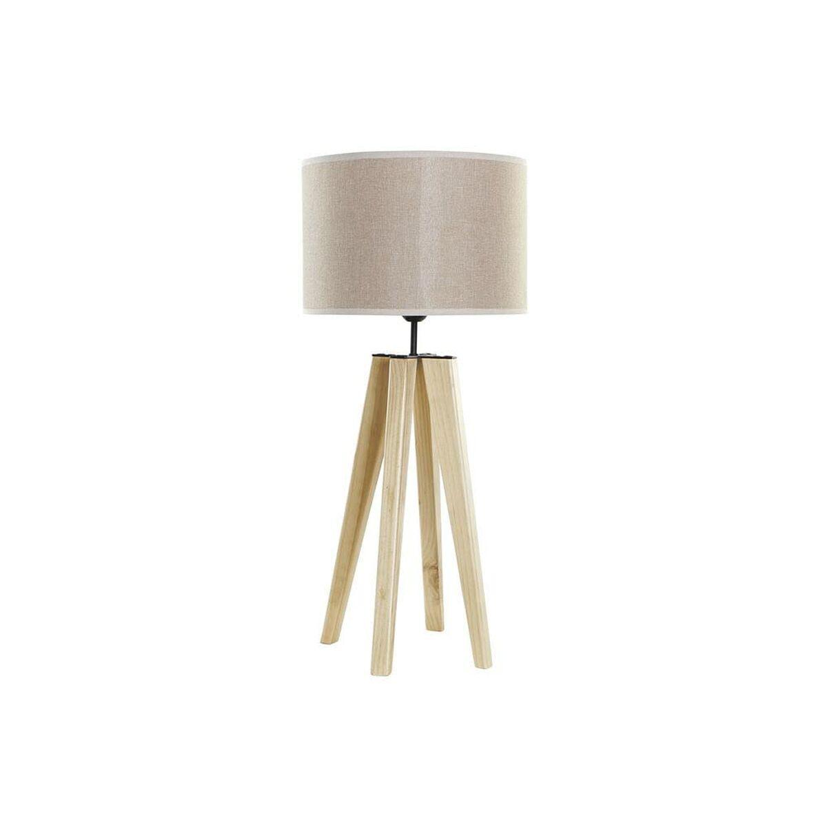 Bordlampe - beige skærm, træ ben, 69 cm (E27, 220 V/50 W)