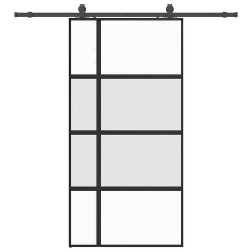 Skydedør med hardwaresæt 102,5x205 cm hærdet glas sort