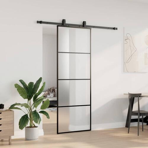 Skydedør med hardwaresæt 76x205 cm ESG glas sort