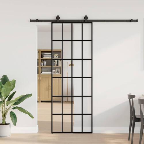 Skydedør med hardwaresæt 76x205 cm ESG glas sort