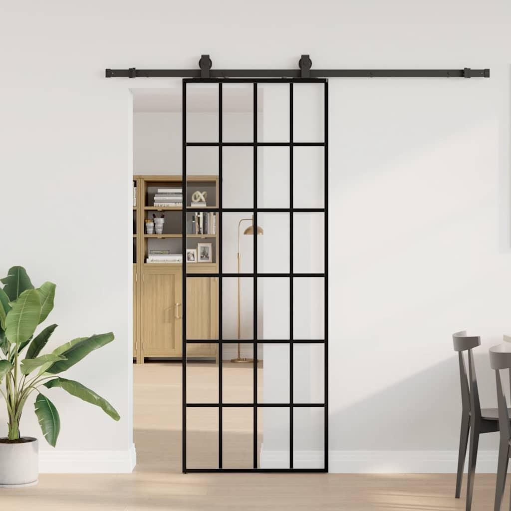 Skydedør med hardwaresæt 76x205 cm ESG glas sort