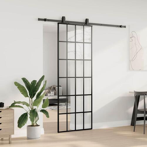 Skydedør med hardwaresæt 76x205 cm ESG glas sort