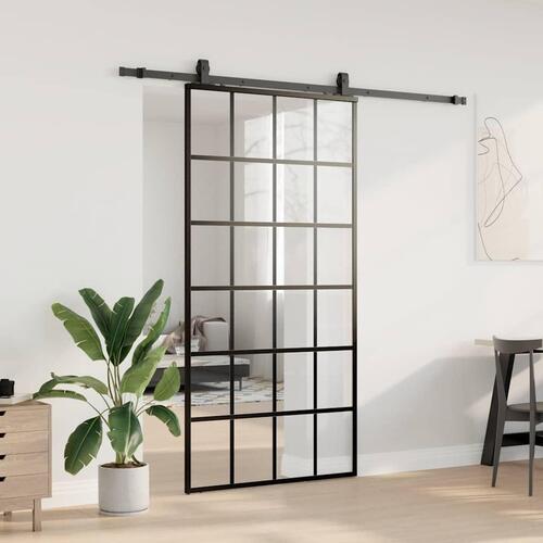 Skydedør med hardwaresæt 102x205 cm ESG glas sort