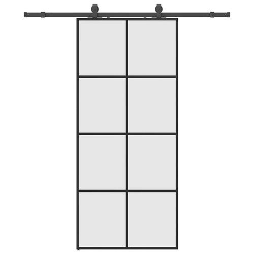Skydedør med hardwaresæt 90x205 cm ESG glas sort