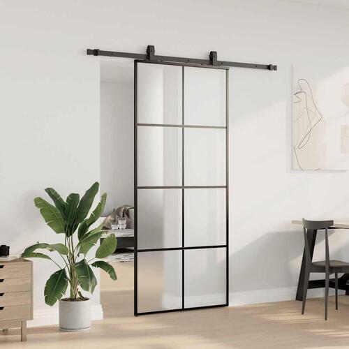 Skydedør med hardwaresæt 90x205 cm ESG glas sort