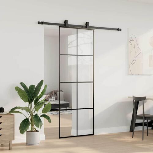 Skydedør med hardwaresæt 76x205 cm ESG glas sort