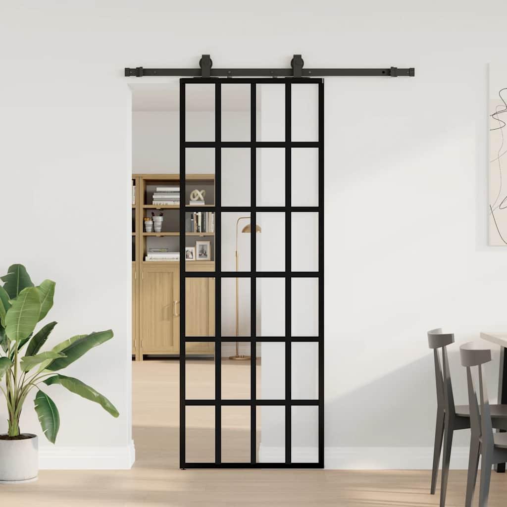 Skydedør med hardwaresæt 76×205 cm - ESG glas, sort