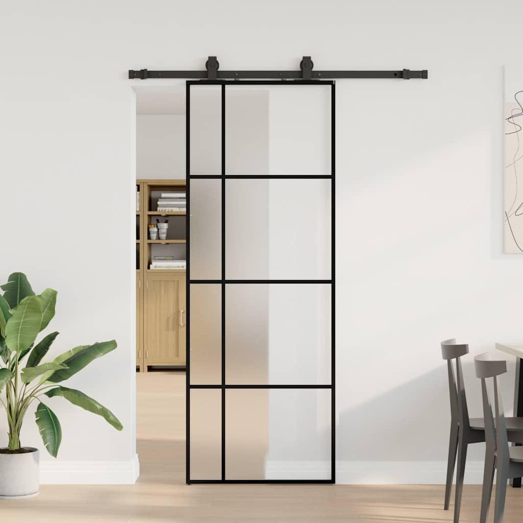 Skydedør med hardwaresæt 76×205 cm - ESG glas, sort