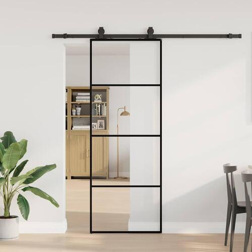 Skydedør med hardwaresæt 76x205 cm ESG glas sort