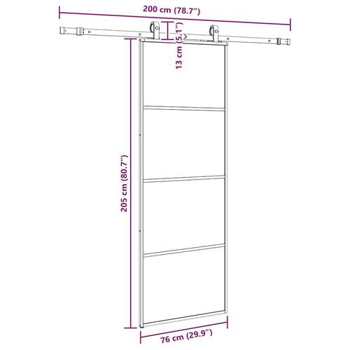 Skydedør med hardwaresæt 76x205 cm ESG glas sort