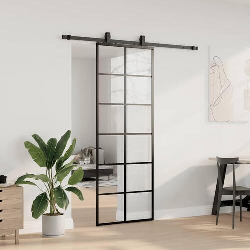 Skydedør med hardwaresæt 76x205 cm ESG glas sort
