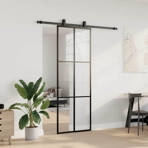 Skydedør med hardwaresæt 76x205 cm ESG glas sort