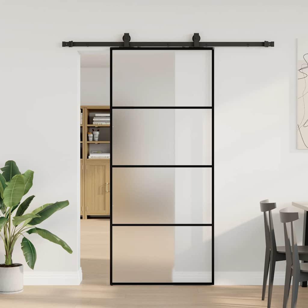 Skydedør med hardwaresæt 90x205 cm ESG glas sort