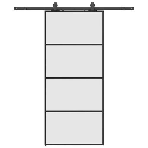 Skydedør med hardwaresæt 90x205 cm ESG glas sort