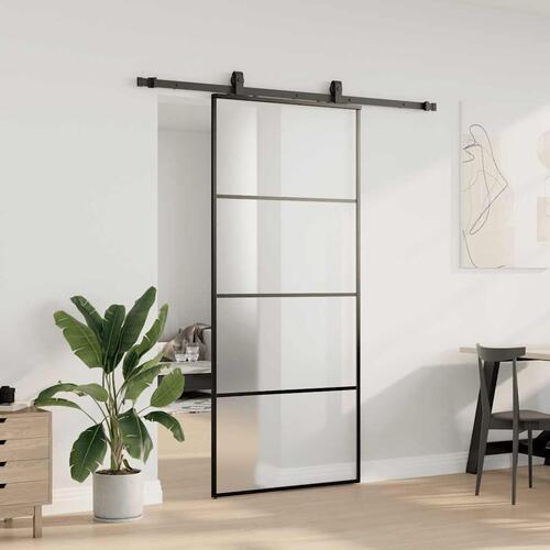 Skydedør med hardwaresæt 90x205 cm ESG glas sort