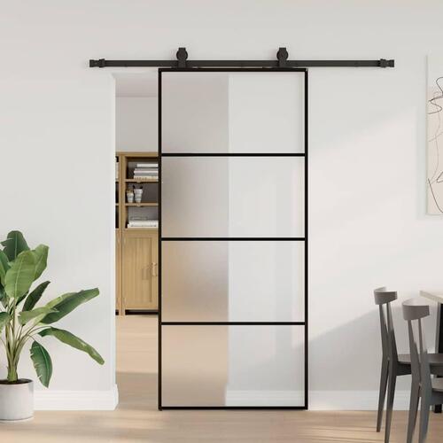 Skydedør med hardwaresæt 90x205 cm ESG glas sort