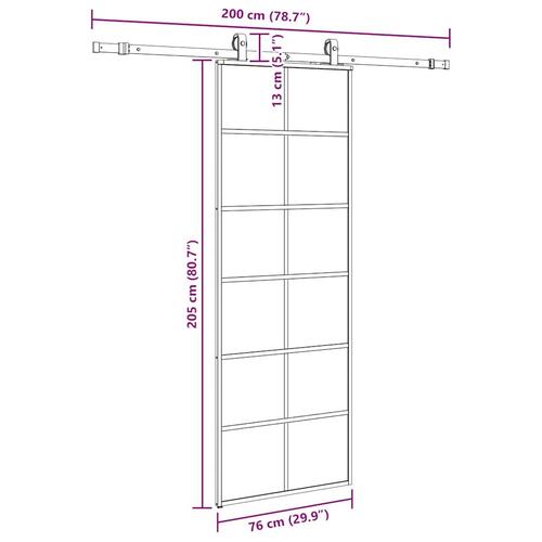 Skydedør med hardwaresæt 76x205 cm ESG glas sort