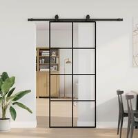 Skydedør med hardwaresæt 90x205 cm ESG glas sort