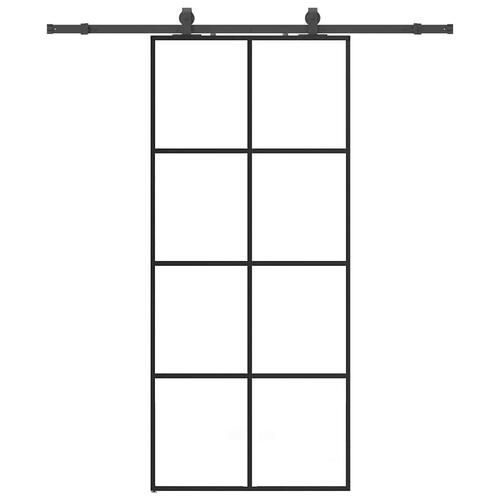 Skydedør med hardwaresæt 90x205 cm ESG glas sort