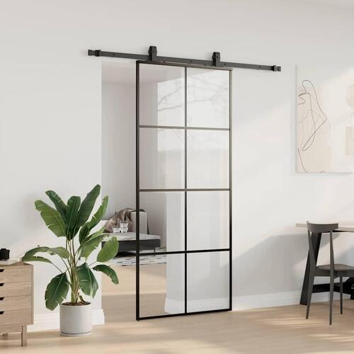 Skydedør med hardwaresæt 90x205 cm ESG glas sort