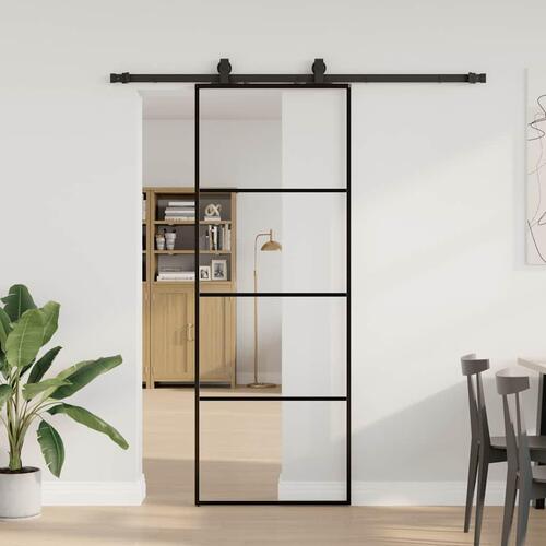 Skydedør med hardwaresæt 76x205 cm ESG glas sort