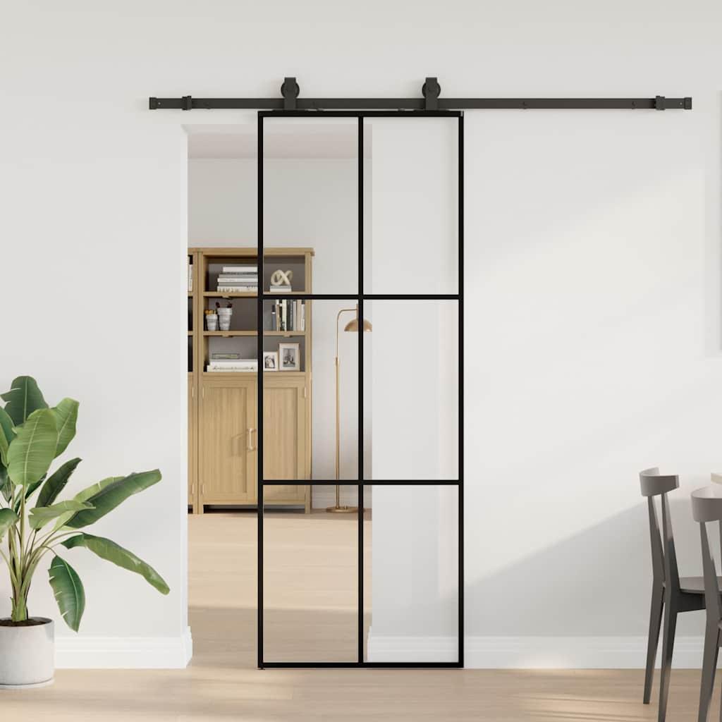 Skydedør med hardwaresæt 76x205 cm ESG glas sort