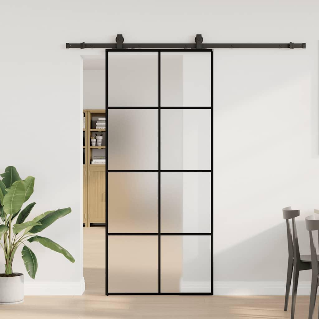 Skydedør med hardwaresæt 90×205 cm - ESG glas, sort