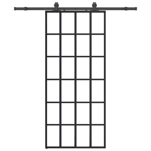 Skydedør med hardwaresæt 90x205 cm ESG glas sort