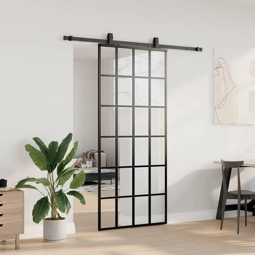 Skydedør med hardwaresæt 90x205 cm ESG glas sort