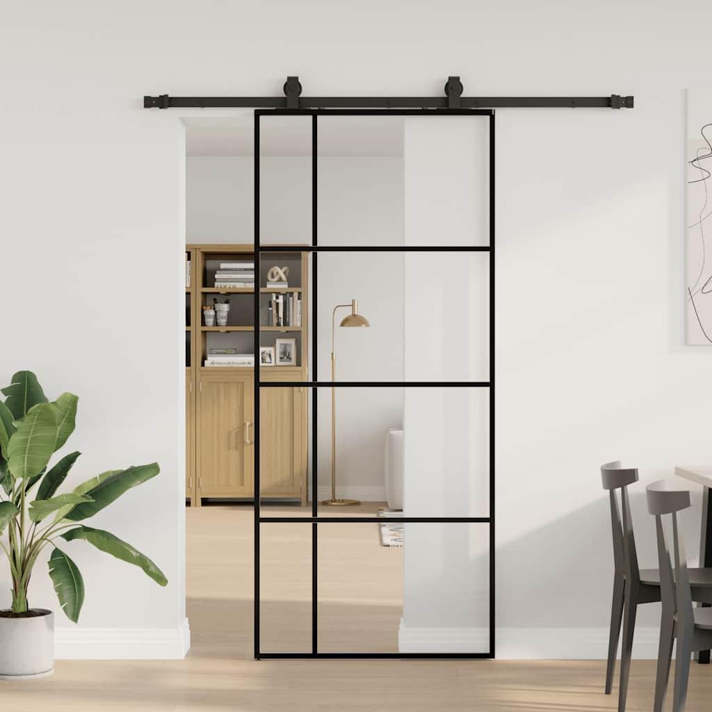 Skydedør med hardwaresæt 90×205 cm - ESG glas, sort billede
