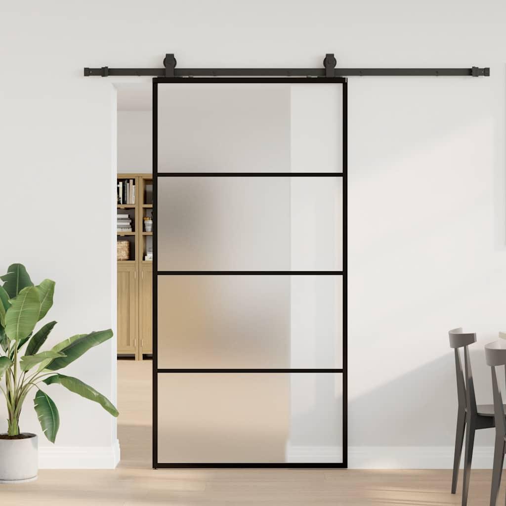 Skydedør med hardwaresæt 102,5 × 205 cm - ESG glas, sort billede